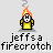 Pixelated character with orange flame head, yellow shirt, gray base, and 'jeffsa firecrotch' text below, showing animation changes in smoke and flame.