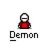 Animated contact sheet of a pixel art demon character with multiple expressions and explosion effects, each labeled "Demon" in text below the icon.