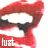 A 48x48 pixel animated buddy icon featuring a stylized red lips shape with visible text "lust" and a green "OriginalIcons.com" logo on the right side of a contact sheet layout.