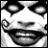 Black-and-white cartoon face with exaggerated features, showing mouth and eye expressions changing across frames.