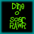 Green pixelated text on black background with cyan border; four identical