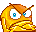 Pixelated yellow-orange creature with brown accents displays four distinct facial expressions against gray background.