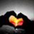 A pixelated image shows a heart-shaped flame held in cupped hands against a dark background, with the text "Jane<3" on the right.