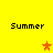 Yellow background with four 'Summer' text blocks and three star icons in red and orange hues.