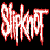 Pixelated red and white text logo on black background with dripping effect, appearing as a stylized band name or brand mark.