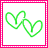 Two side-by-side square frames with pink borders contain green pixelated heart outlines; the left frame has a dotted border while the right has a solid border.