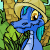 A 3x3 contact sheet of an animated pixel art icon featuring a blue dragon-like creature with teal accents, wearing a straw hat and standing in front of green foliage and brown rock formations.