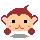 A 4-frame pixel art contact sheet of a cartoon monkey character with brown hair, pink cheeks, and red mouth, showing subtle pose changes across frames on a gray background.