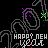 Animated icon with 'HAPPY NEW YEAR' text and repeating '20XX' numerals, featuring colored pixel bursts in purple, green, red, blue, yellow, orange across a black background.