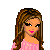 Pixel art contact sheet showing a female character in pink and white clothing with repeated text "~Pretty~ ~Pretty~ ~Pretty~ *In* *In* ~PINK~" on a pink background.
