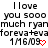Pixelated text reads 'I love you sooo much ryanmuch ryan foreva+evaforeva+eva 1/6/09' with red heart symbols on white background.