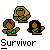 Pixel art of three stylized figures with brown skin tones, green bikini tops, and distinct hairstyles against a gray background; text below reads 'Survivor' in blocky font.