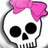 Pixelated skull with pink bow, black background sections with 'Dead' and 'Cute' text, gray section.