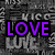 A static image with a repeating pattern of 'KISS' and 'LOVE' text in gray, overlaid with purple 'LOVE ME' text and pink '<3' symbols.