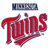 Pixelated logo featuring 'MINNESOTA' above stylized red 'Twins' text with blue outlines on white background.
