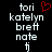 Black background with white pixelated text listing names and a red heart symbol above the first name.