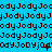A static digital image displays repeating text 'Jody' in dark brown pixelated font on a bright cyan background with no visible animation or additional elements.