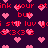Pixelated red text and pink hearts on dark purple background with repeating patterns.