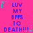 A static image with a bright pink background displays repeated text in blue pixelated font, surrounded by small cyan and gray star-like shapes.