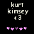 Pixelated text 'kurt kimsey' with '3' below, five pink and purple heart icons on black background, two versions differ in heart color order.