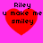 Four identical red heart shapes on a bright pink background, each containing black pixelated text reading "Riley u make me smiley".