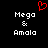 Pixelated text displays 'Mega & Amala' in white on black background with red heart symbol above.