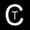 white C-shaped icons on black background with T or I symbols inside, one gray square in bottom-right corner