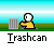 Animated sequence showing a yellow figure interacting with a trash can against a blue sky and green ground, with circular landscape variations and a haloed variant.