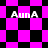 Pixelated checkerboard pattern with alternating black and bright pink squares, four instances of 'AunA' text in white pixel font overlaid on the
