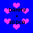 Pixelated blue background with pink hearts and black text reading "DANNY + ERIKA" in four repeated sections.