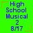 Green background with blue text reading "High School Musical 2 8M7" and orange star decorations in four repeated sections.
