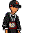 Pixel art contact sheet showing three frames of an animated character with black clothing, yellow boots, and a red-and-white cap, each frame displaying different body parts and text labels.