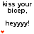 Animated sequence showing text and red heart symbols changing across frames on a white background.