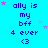 Blue background with repeated text 'ally is my bff 4 ever <3' and pink and purple stars, some stars move between frames.