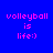 Four identical pixelated text on blue background with yellow highlight bars, each displaying 'volleyball is life:)' in pink text