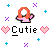 Pixel art of a character with orange hair and pink clothing, surrounded by hearts and plus signs on gray background.
