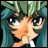 Pixelated anime-style character with teal hair and green highlights, hand near mouth, against black background with 'Anime IM' and 'c0m' text.