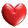 Five red heart shapes with glossy highlights arranged in two on a gray background, showing subtle size and position variations