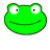 Green frog face with white eyes and black pupils, smiling expression, four variations showing tongue in different positions.