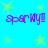 A static image with a bright cyan background featuring scattered light green stars and purple text reading "sparkly!" in two