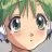 Pixelated anime-style character with green hair and large green eyes, next to black background with white text.