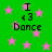 Green background with pink stars and repeated text "I <3 Dance" in black pixelated font.