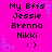 Pixelated text on bright pink background with purple square patterns, showing repeated names and a smiley face in four identical