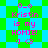 Pixelated text reads "O_o Kristin is my HOMIE! :3" over a green and blue checkered background with animated diamond-shaped pattern changes.