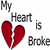 A static contact sheet of a 2x2 grid showing four frames from an animated buddy icon with text and symbols including a broken heart, glue bottle, smiley face, and breathing instruction.