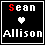 25 pixel-art icons featuring 'Sean' and 'Allison' text with a heart symbol, varying in color accents and border styles
