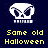 Pixelated white skull icon with crossed bones above yellow text reading "Same old Halloween" on dark blue background.