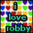 Pixelated icon with teal text 'i love robb' over a grid of colorful heart and square shapes in red, orange, yellow, green, blue, purple.