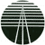 Circular pixelated icon with horizontal and vertical white lines intersecting over dark green segments, forming a grid-like pattern on a white background.