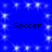 Blue background with white sparkles and four instances of the word "Soccer" in black pixelated text.